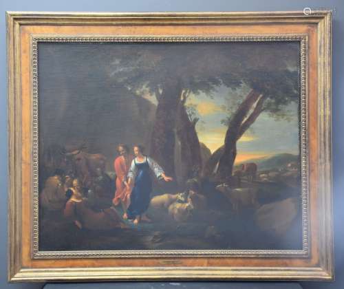Huile sur toile romantique XVIII ème alliant scène champêtre...