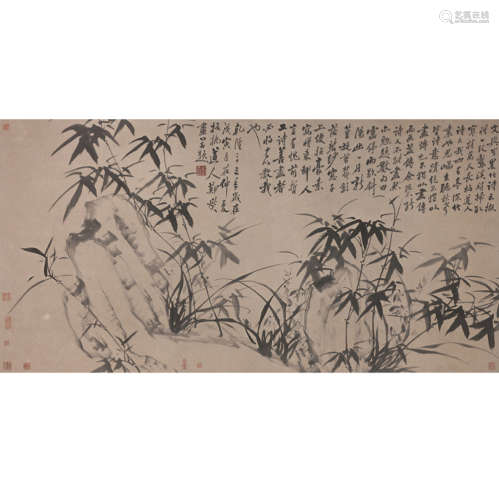 A chinese bamboo and stone painting On paper, zheng banqiao
