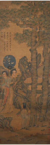 A chinese lady painting silk scroll, chen hongshou