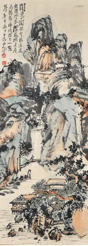 A chinese friend visit painting scroll, wang zhen