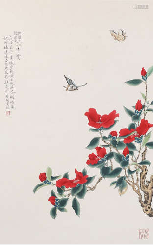 A chinese butterfly painting scroll, yu fei’an
