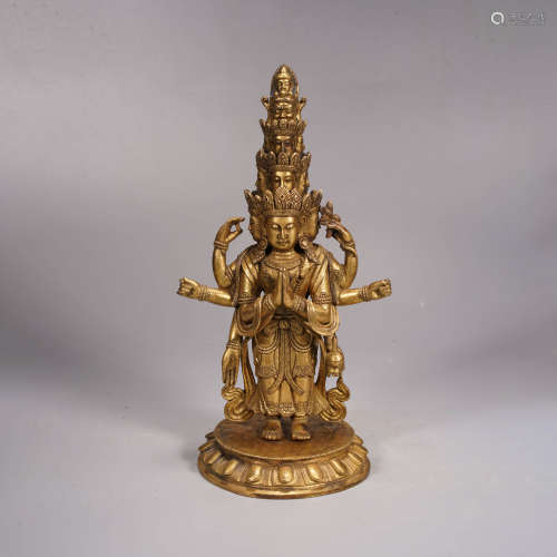 A gilt bronze statue of thousand-hand avalokitesvara