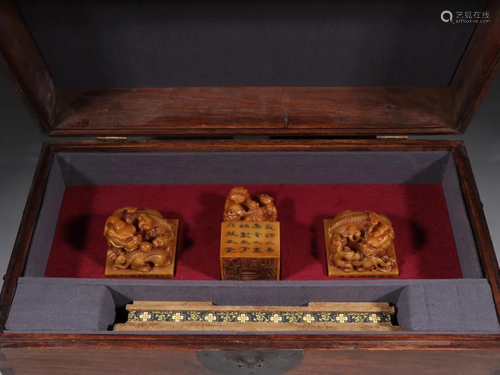 A SET OF SHOUSHAN STONE SEALS WITH INSCRIPTIONS