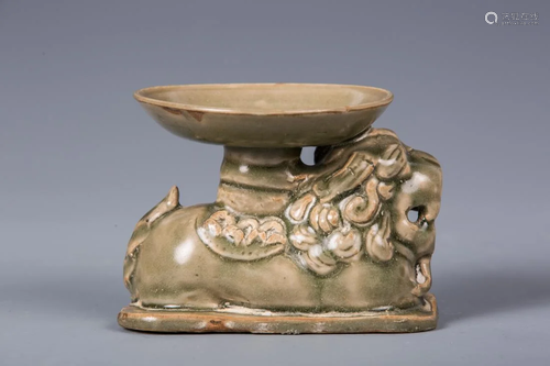 A YAOZHOU KILN CELADON BEAST-FORM OIL LAMP