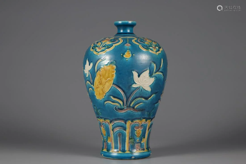 A BLUE GROUND FAHUA FLORAL MEIPING VASE