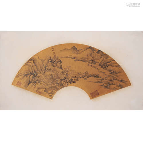 Chinese landscape fan leaf on paper, wen zhengming