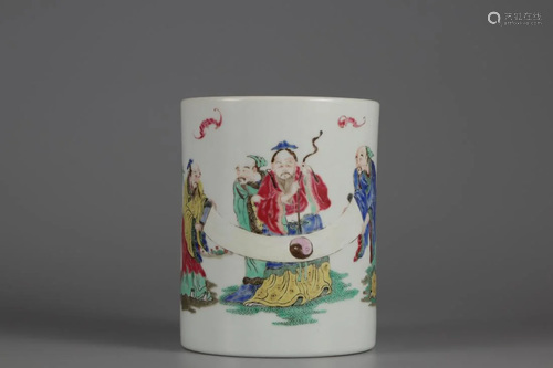 A FAMILLE ROSE 'FIGURES & NARRATIVES' BRUSH POT