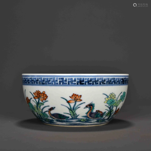 A DOUCAI 'LOTUS' PORCELAIN CUP