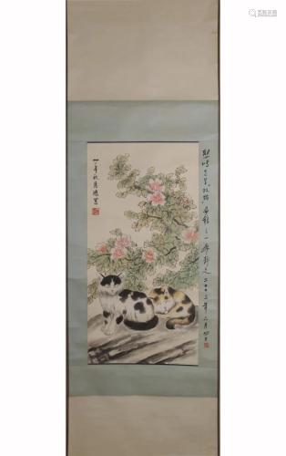 A CHINESE PAINTING OF DOUBLE CATS, XU BEIHONG