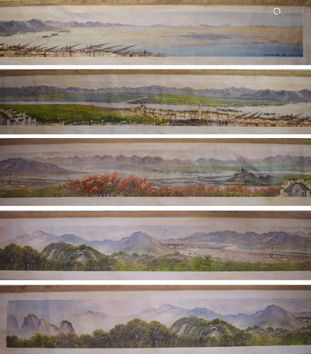 LARGE LANDSCAPE HANDSCROLL PAINTING, WU GUA…