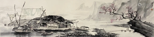 A PAINTING OF RIVER SCENE WITH BOATS, GUAN SHANYUE