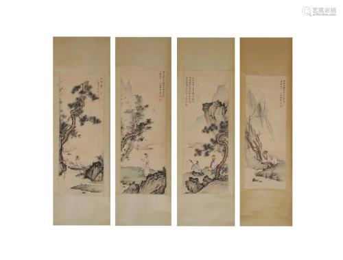 A FOUR-PANEL PAINTING OF FIGURES, CHEN SHAOMEI