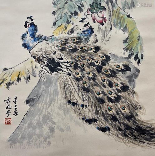 A HANGING SCROLL PAINTING OF PEACOCK, YUAN XIA…