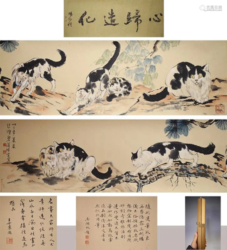 A HANDSCROLL PAINTING AND CALLIGRAPH, XU BEIHONG