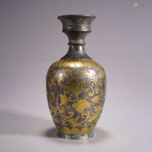 A gilt bronze buddhist dish-top vase