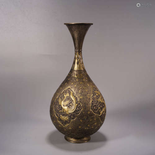 A gilt bronze buddhist flaring vase