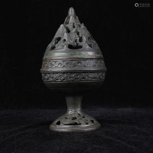 An archaistic bronze beast bo shan incense burner