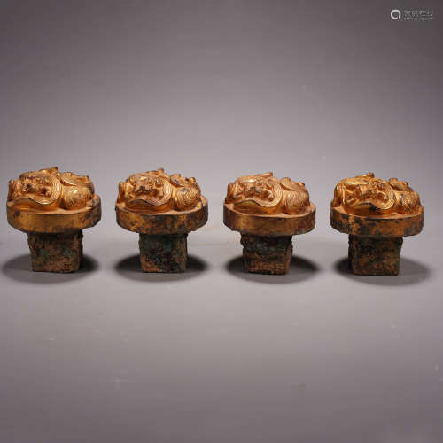A set of four gilding bronze qin fittings