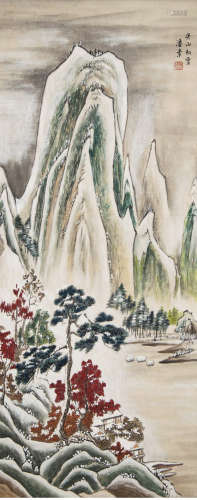 A chinese snow scenery painting paper scroll, pan su