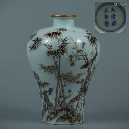 A gilt grisaille flowers and birds meiping vase
