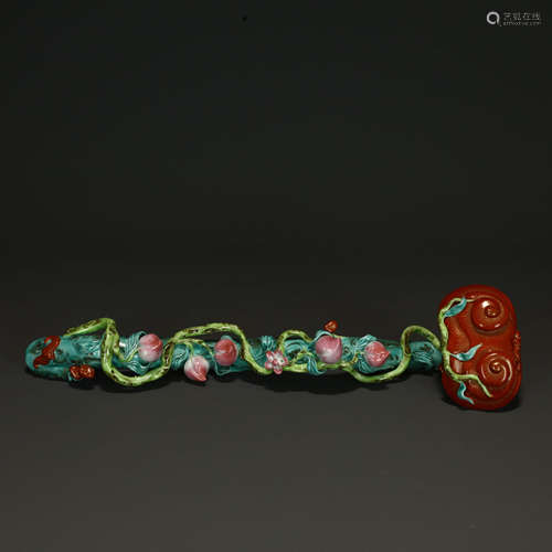 An enameled peaches porcelain ruyi scepter