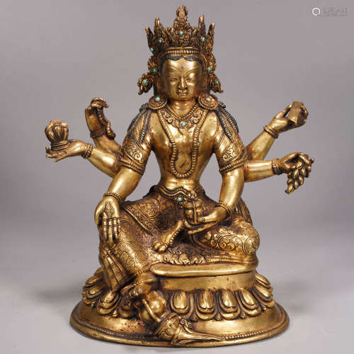 A gilt bronze statue of six-armed avalokitesvara