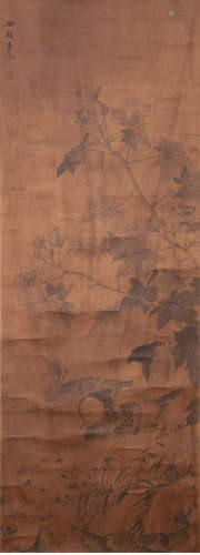 A chinese mandarin ducks painting silk scroll, lv ji