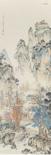 A chinese landscape painting paper scroll, chen shaomei