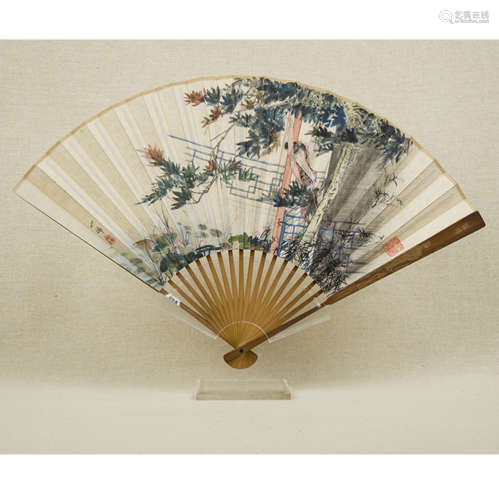 Chinese scenery painting on folding fan, hu yefo