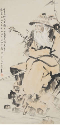 A chinese fishing painting paper scroll, jiang zhaohe