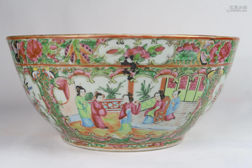 Large Famille Rose Figural Porcelain Bowl