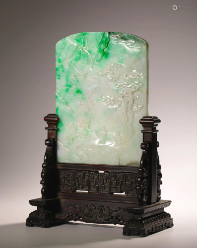 FINE QING DYN. CARVED JADEITE TABLE SCREEN