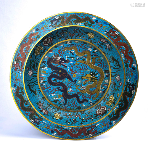 Cloisonne Enamel Bronze Dragon Plate With Mark