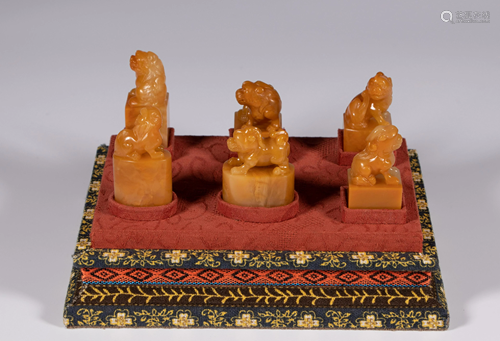 SET OF TIANHUANGSHI SOAPSTONE LION SEALS