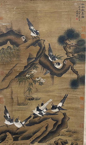 CHINESE PAINTING OF FLOWER AND BIRD ON SILK, LIN CH…