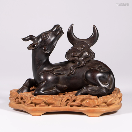 Zitan Wood Carving of Rhinoceros Ornament