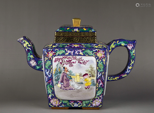 Painted Enamel 'Figural' Zisha Clay Teapot