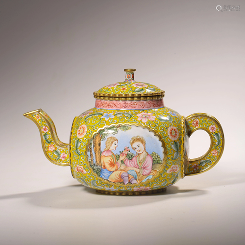 BRONZE ENAMEL TEAPOT WITH MARK