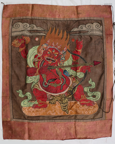 QING DYN. IMPERIAL SILK THANGKA DEPICTING MAHAKALA