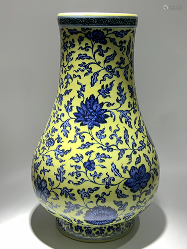 Yellow-Ground Blue Glazed 'Lotus' Vase, Yongzheng Mark