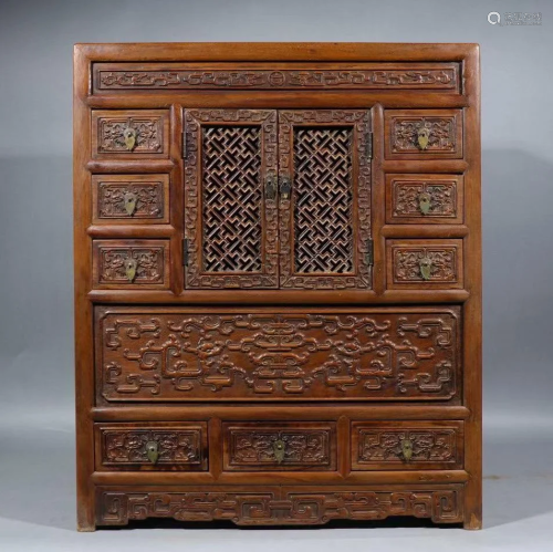 FINELY CARVED HUANGHUALI WOOD CABINET