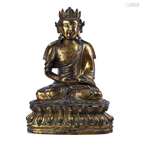 Gilt Bronze Figure Of Crowned Amitabha