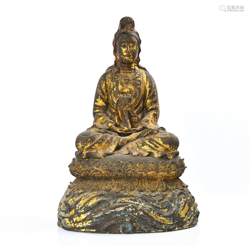 LARGE GILT BRONZE BUDDLA OF GUANYIN