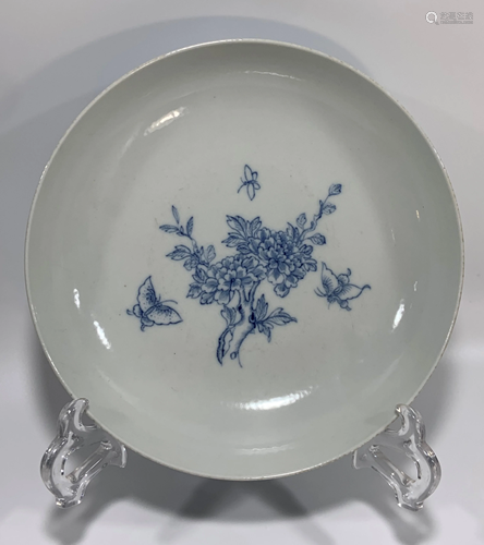 Blue And White Flower Motif Porcelain Plate