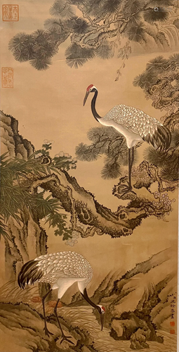 CHINESE PAINTING OF CRANES ON SILK, SHEN QUAN