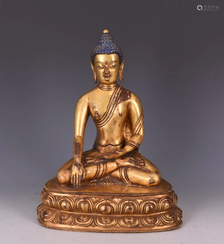 GILT BRONZE FIGURE OF SAKYAMUNI