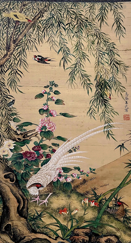 CHINESE PAINTING OF CRANES ON SILK, WANG WU