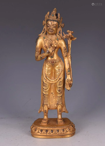 GILT BRONZE FIGURE OF STANDING BODHISATTVA