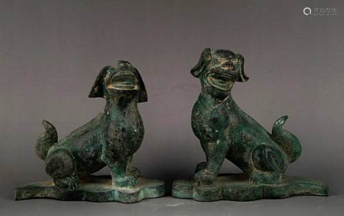 A Pair of Bronze Dogs