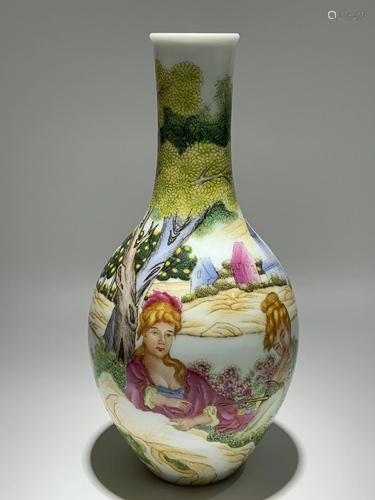 ENAMELLED PORCELAIN 'FIGURAL' VASE WITH MARK